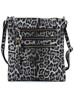 Leopard Multi Zipper Crossbody Bag LE093 BLACK